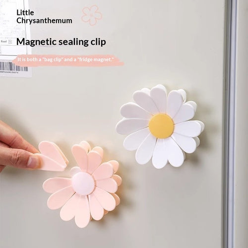 3D Daisy Flower Food Bag Clips & Refrigerator Magnets - 7-Piece Set for Kitchen Storage & Snack Sealing