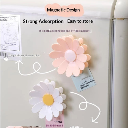 3D Daisy Flower Food Bag Clips & Refrigerator Magnets - 7-Piece Set for Kitchen Storage & Snack Sealing